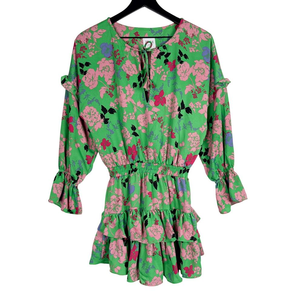 MISA Los Angeles Amalya Dress Floral Mini Ruffled Puff Sleeve - XS
